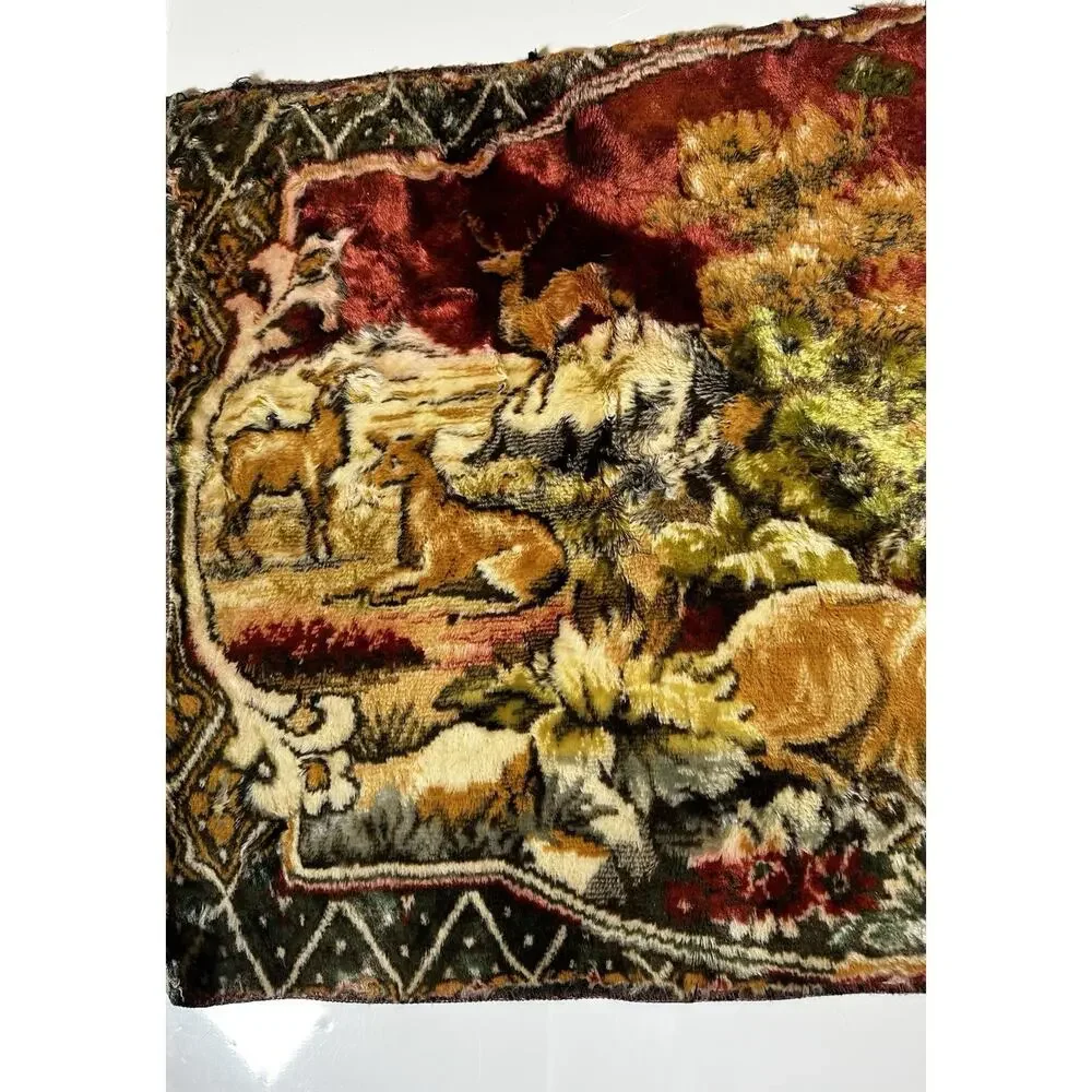 Vtg Deer Family Wall Tapestry Hunting Lodge Decor Hanging Rustic Cabin Woodland